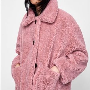 Zara Pink Teddy Bear Jacket Size Medium